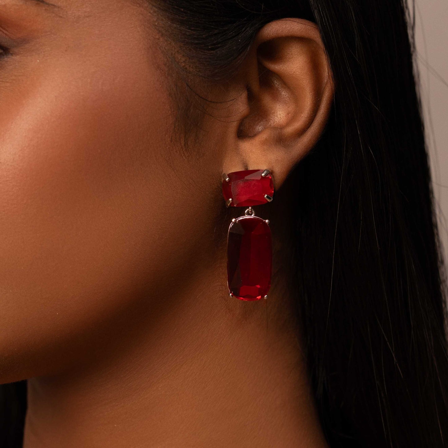 RHODIUM PLATED CRYSTAL DROP EARRING - MONICA