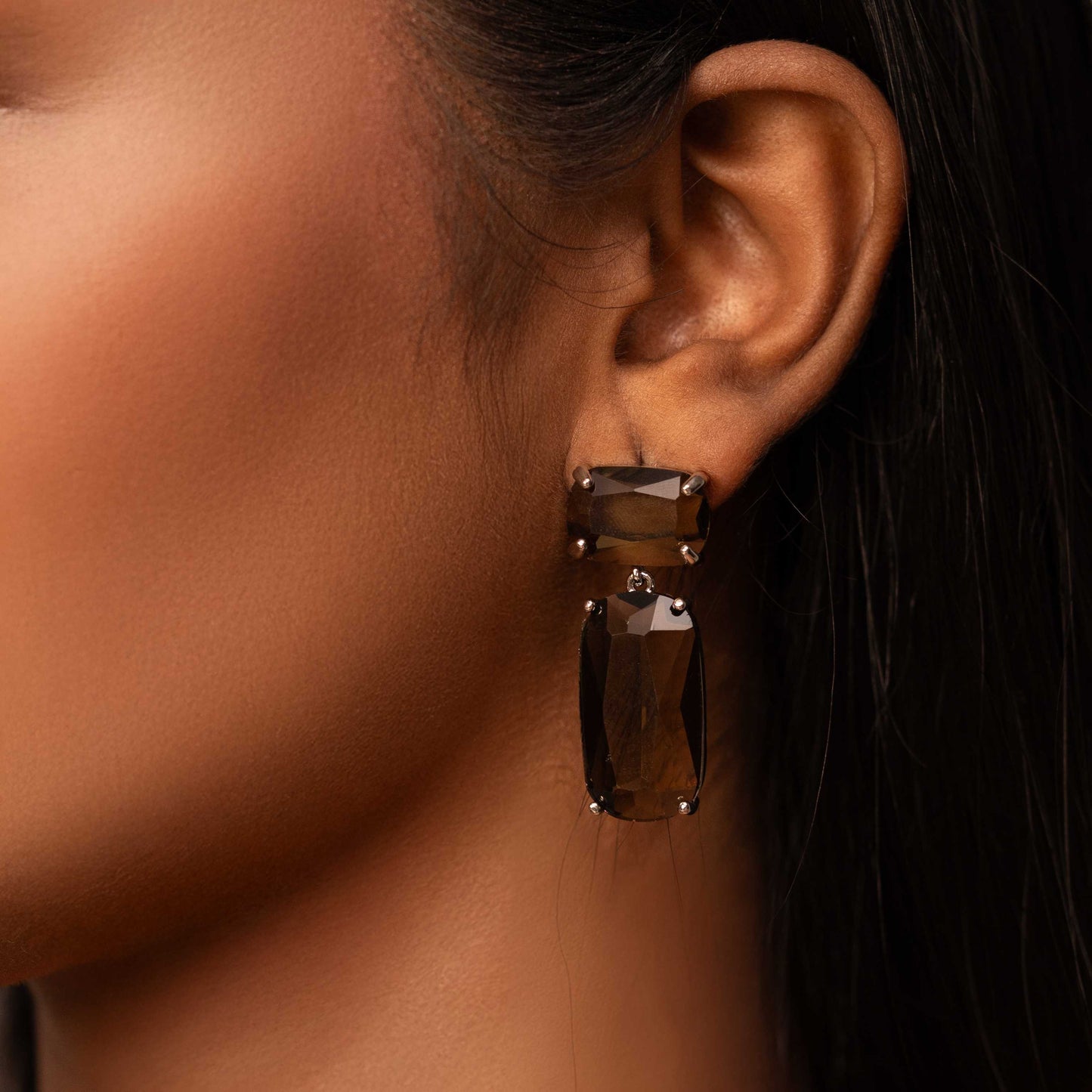 RHODIUM PLATED CRYSTAL DROP EARRING - JANICE
