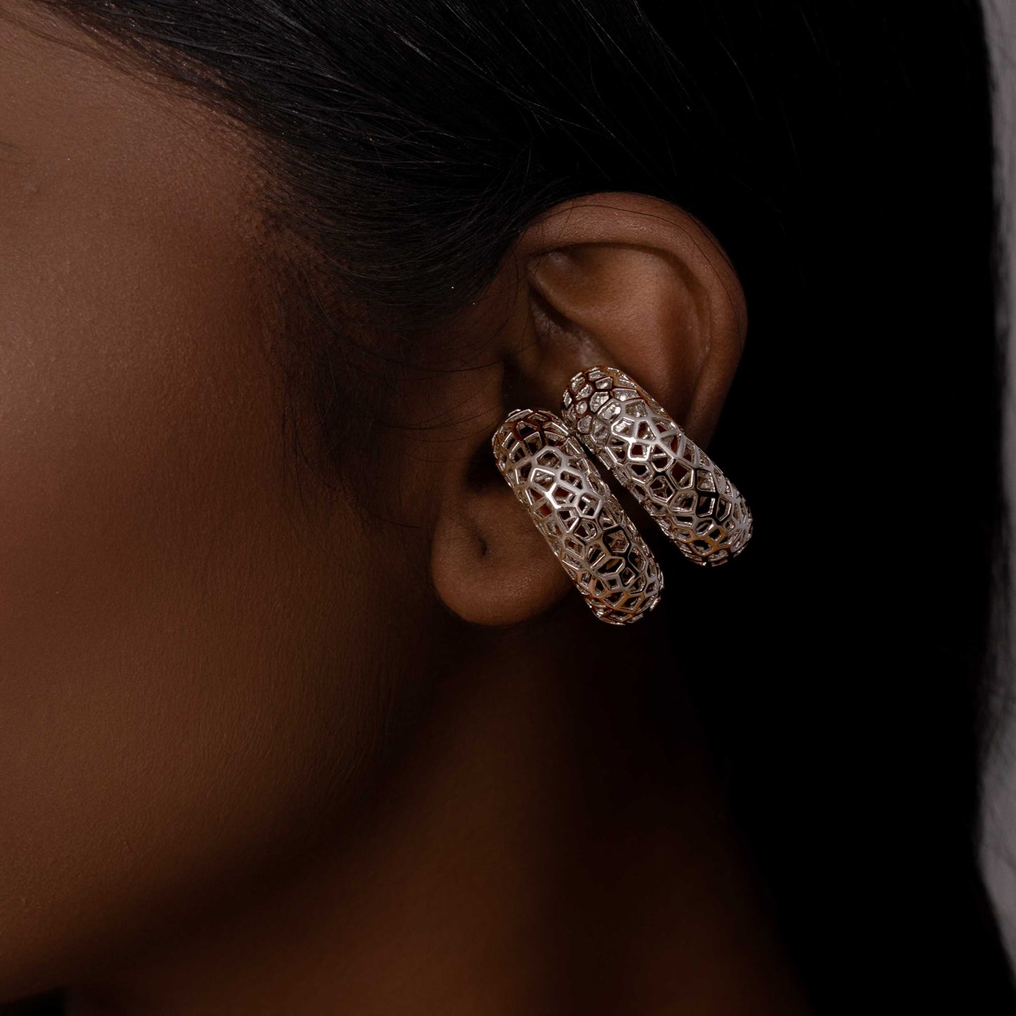 RHODIUM PLATED CHUNKY EARCUFFS - TARA