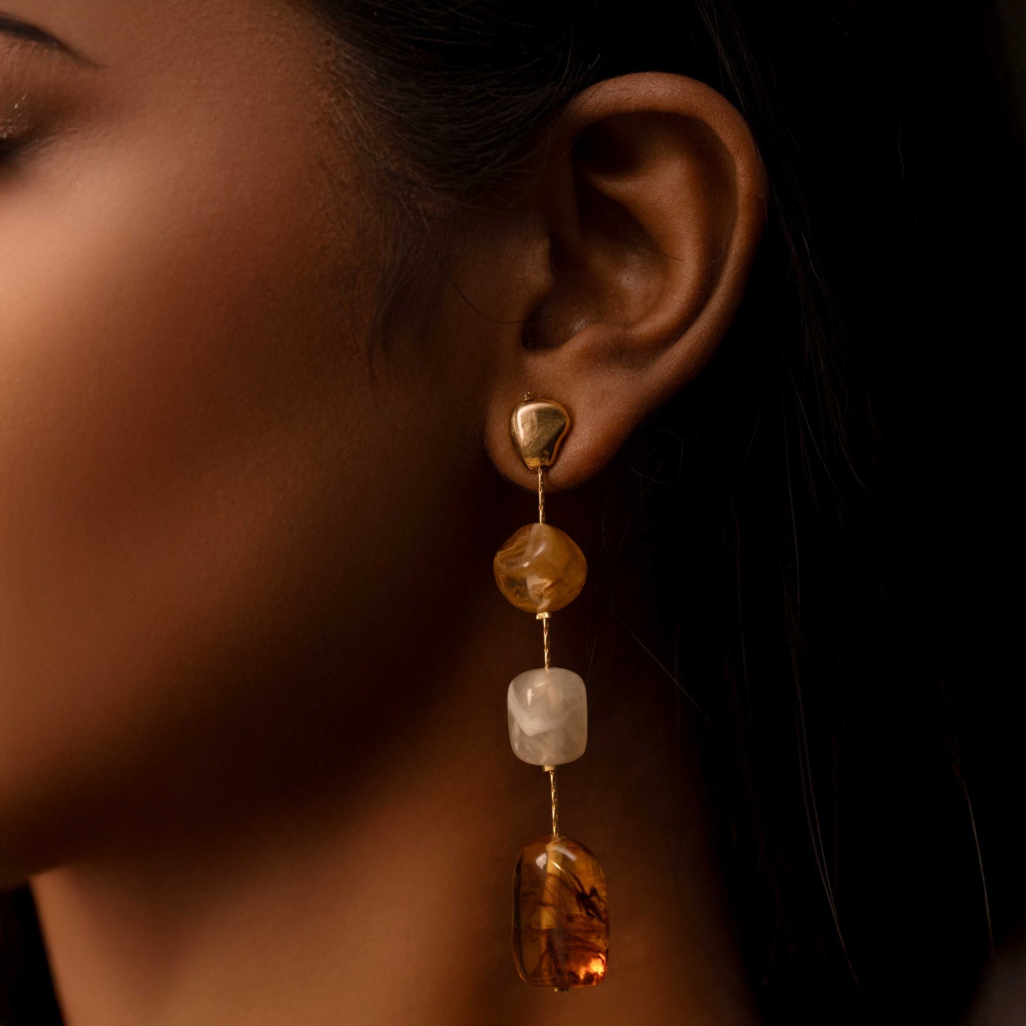 18KT GOLD PLATED STONE DANGLER EARRING - FIONA