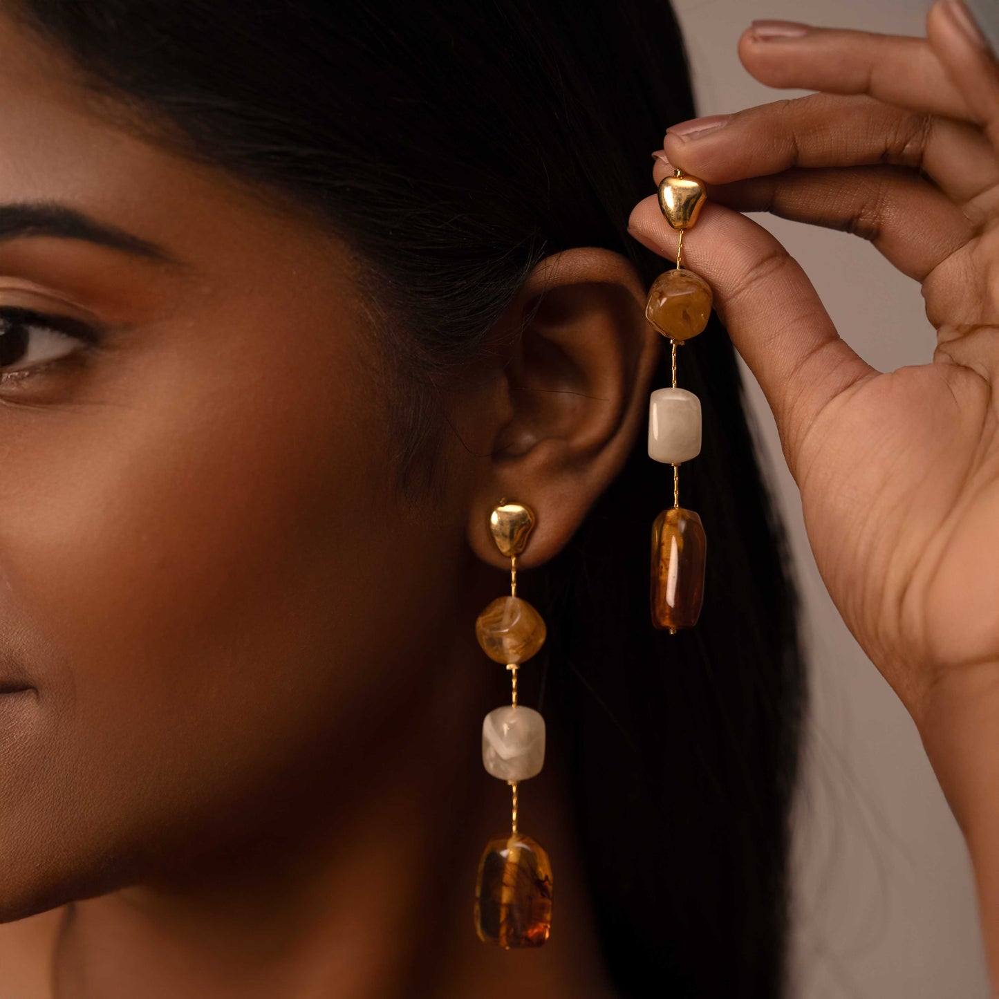 18KT GOLD PLATED STONE DANGLER EARRING - FIONA