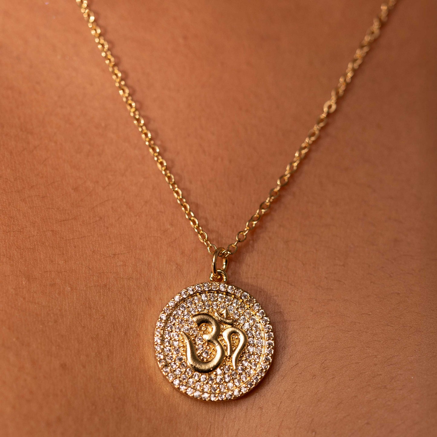18KT GOLD PLATED AMERICAN DIAMONDS STUDDED OM NECKPIECE - EIRENE