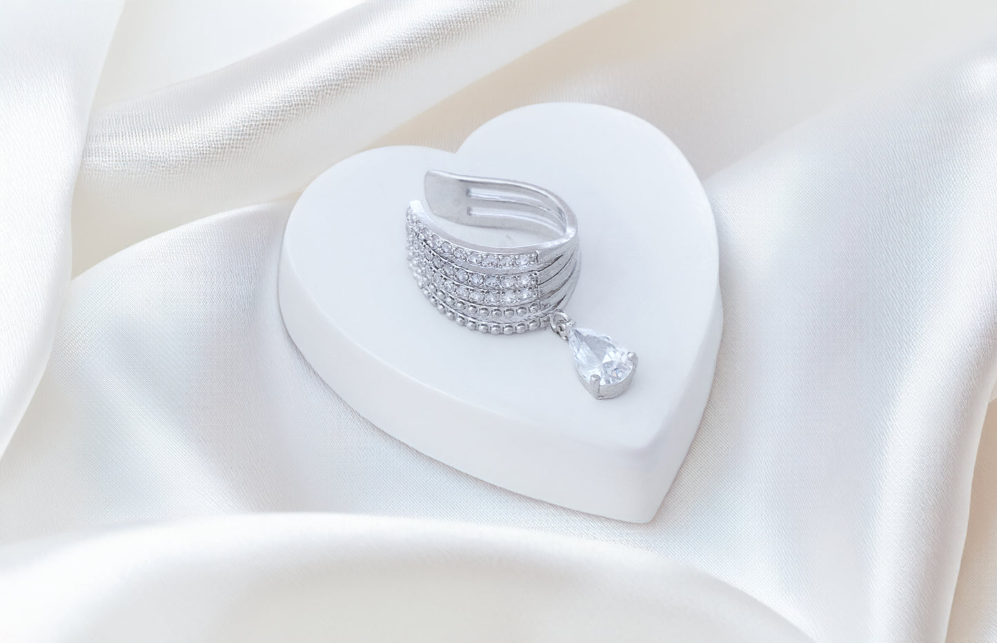 RHODIUM PLATED STUDDED TEAR DROP EARCUFF - AIDEN
