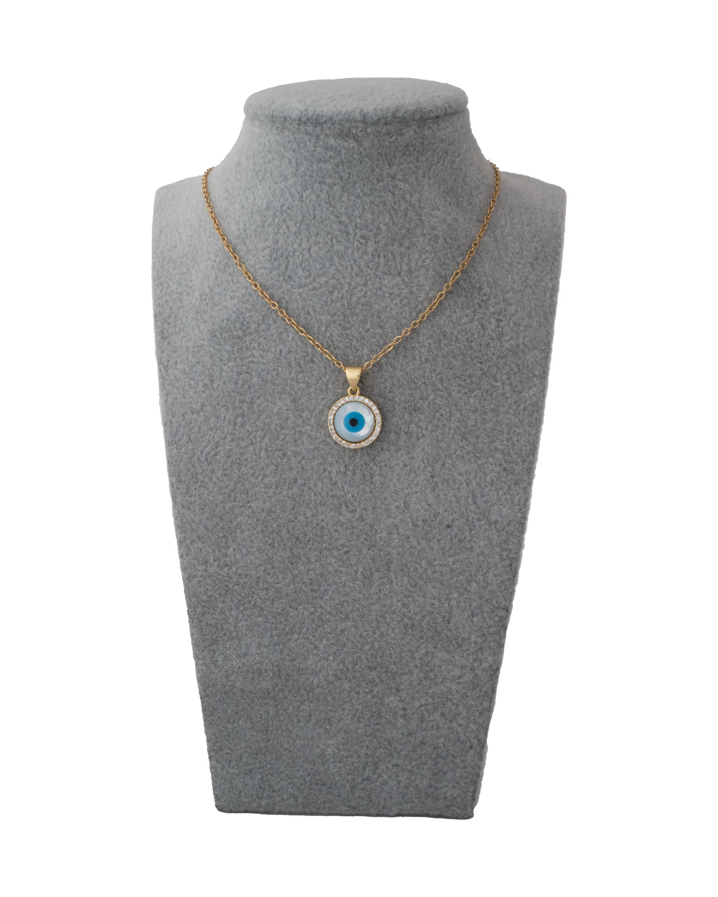 18KT GOLD PLATED CUBIC ZIRCONIA STUDDED BLUE EVIL EYE NECKPIECE - REA