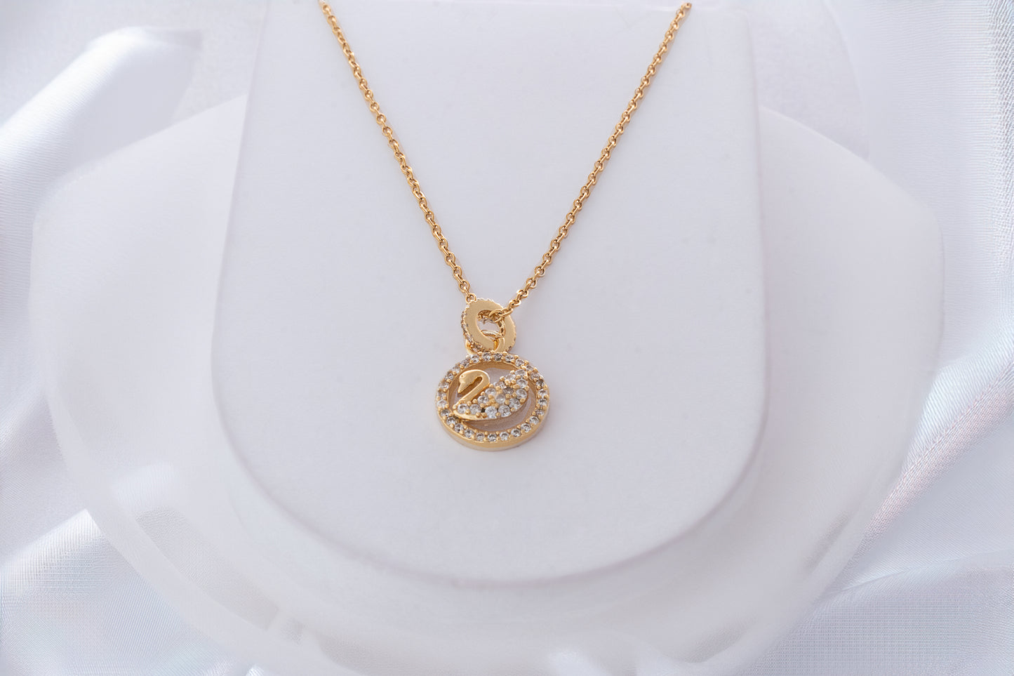 18KT GOLD PLATED ZIRCONIA STUDDED SWAN NECKPIECE - GRACE