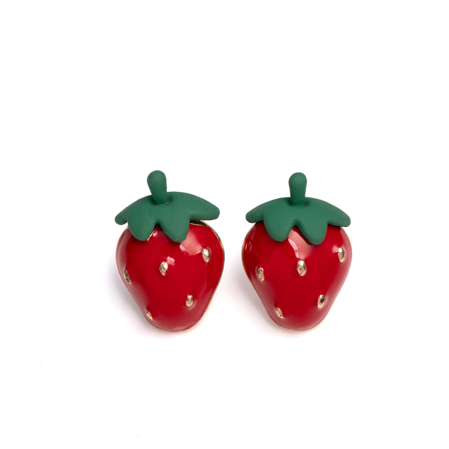 18 KT GOLD PLATED ENAMEL STUDS - STRAWBERRY
