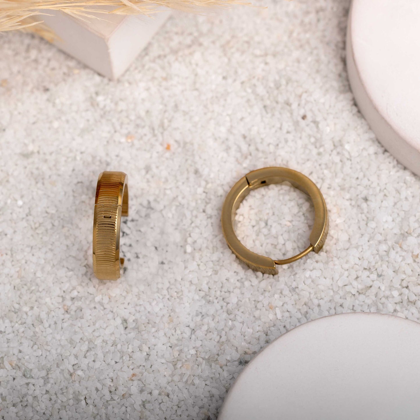 18KT GOLD PLATED TEXTURED WATERPROOF HOOPS EARRINGS - SELENA