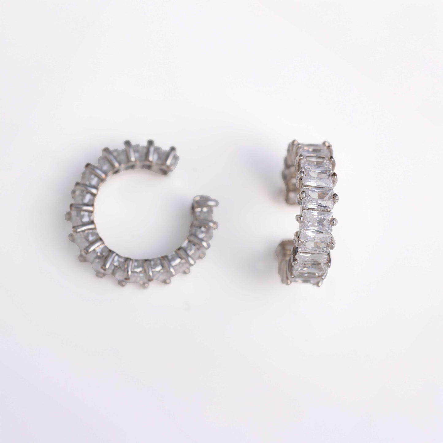 RHODIUM PLATED BAGUETTE CUT EARCUFF - ARIANA