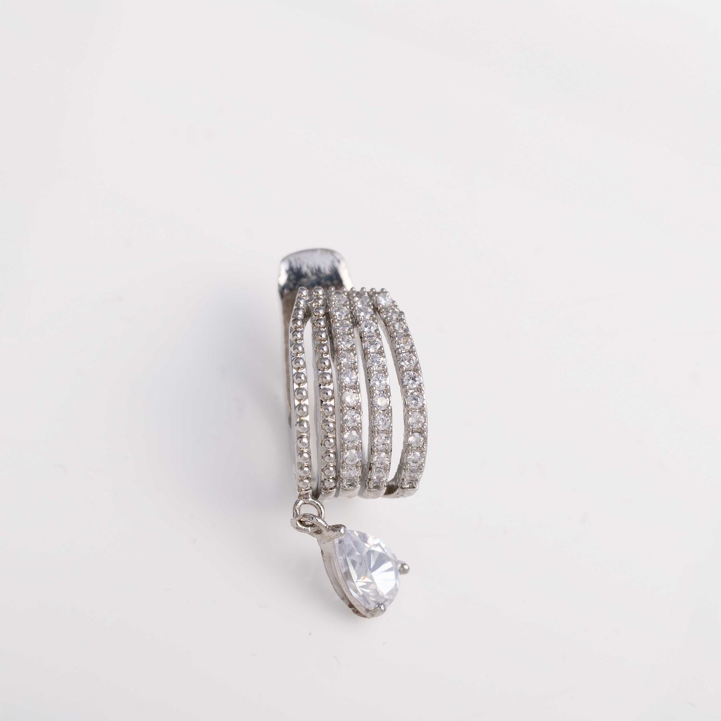 RHODIUM PLATED STUDDED TEAR DROP EARCUFF - AIDEN