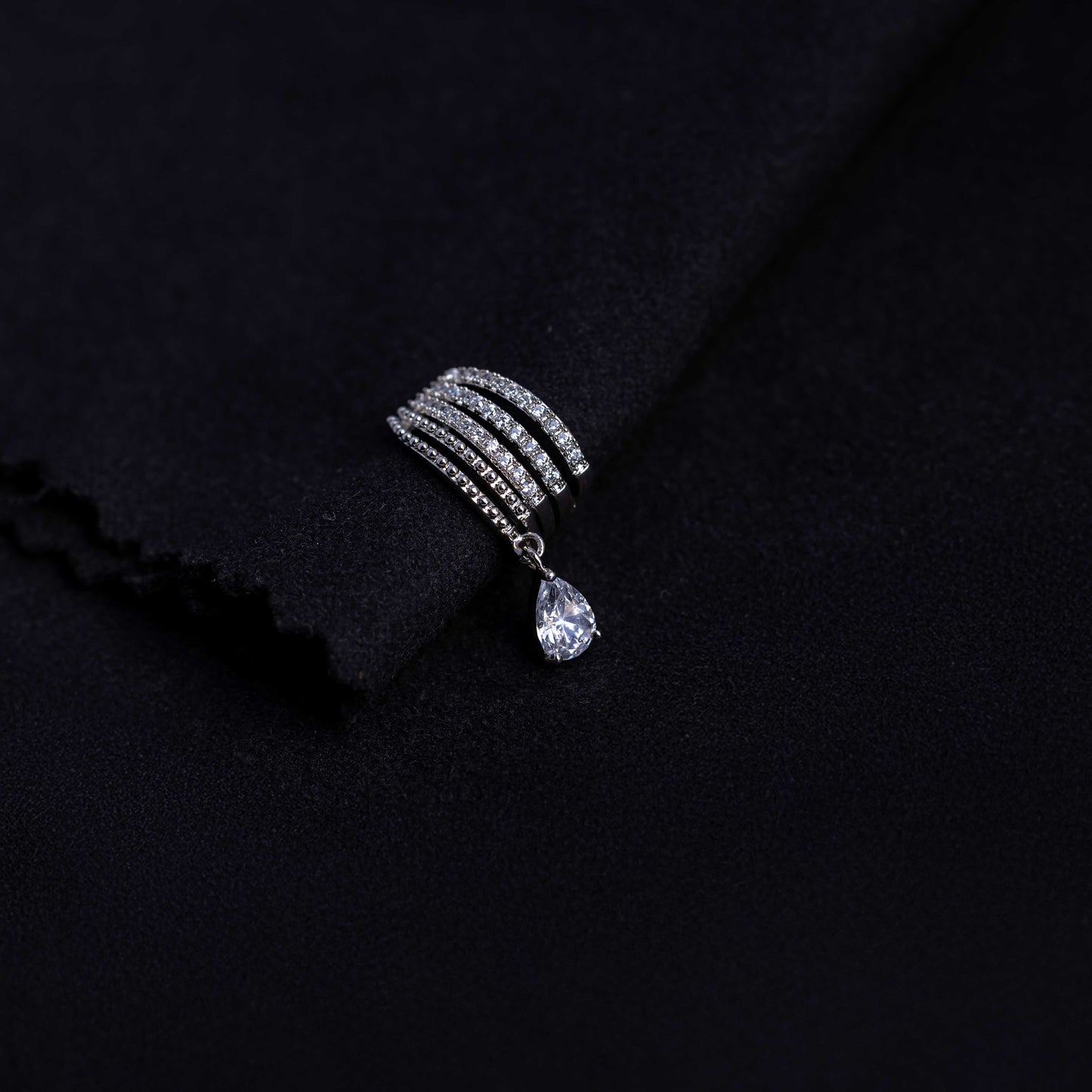 RHODIUM PLATED STUDDED TEAR DROP EARCUFF - AIDEN