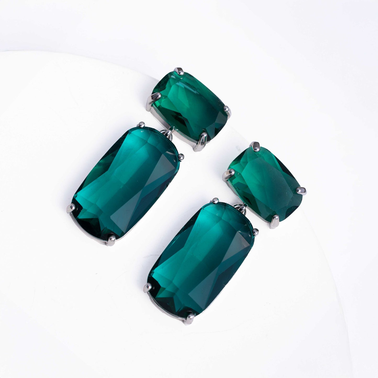 RHODIUM PLATED CRYSTAL DROP EARRING - RACHEL