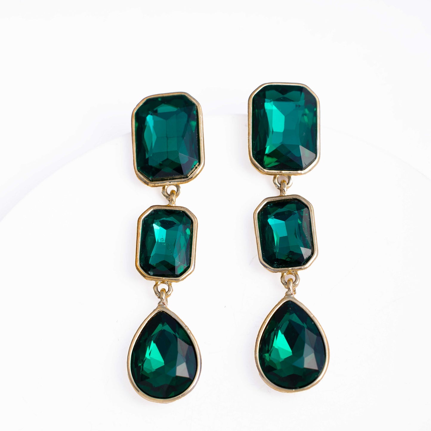 18KT GOLD PLATED EMERALD DROP EARRINGS - ANGELICA