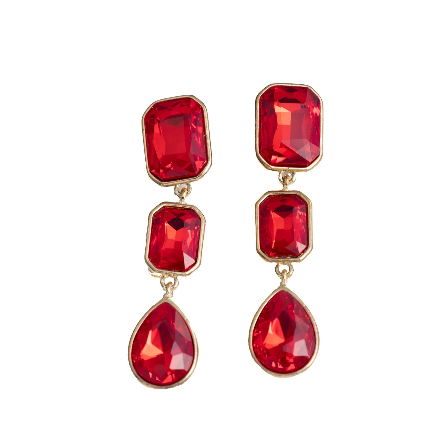 18KT GOLD PLATED RED DROP EARRINGS - BELLA