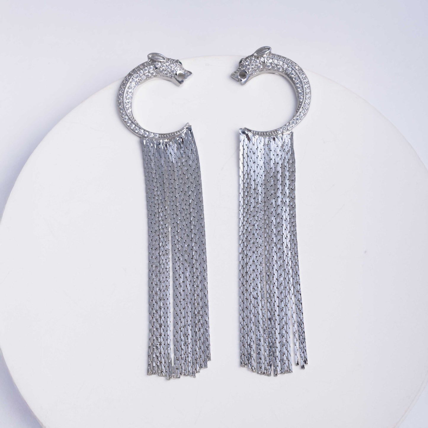 RHODIUM PLATED JAGUAR TASSEL EARRING - JAGUAR