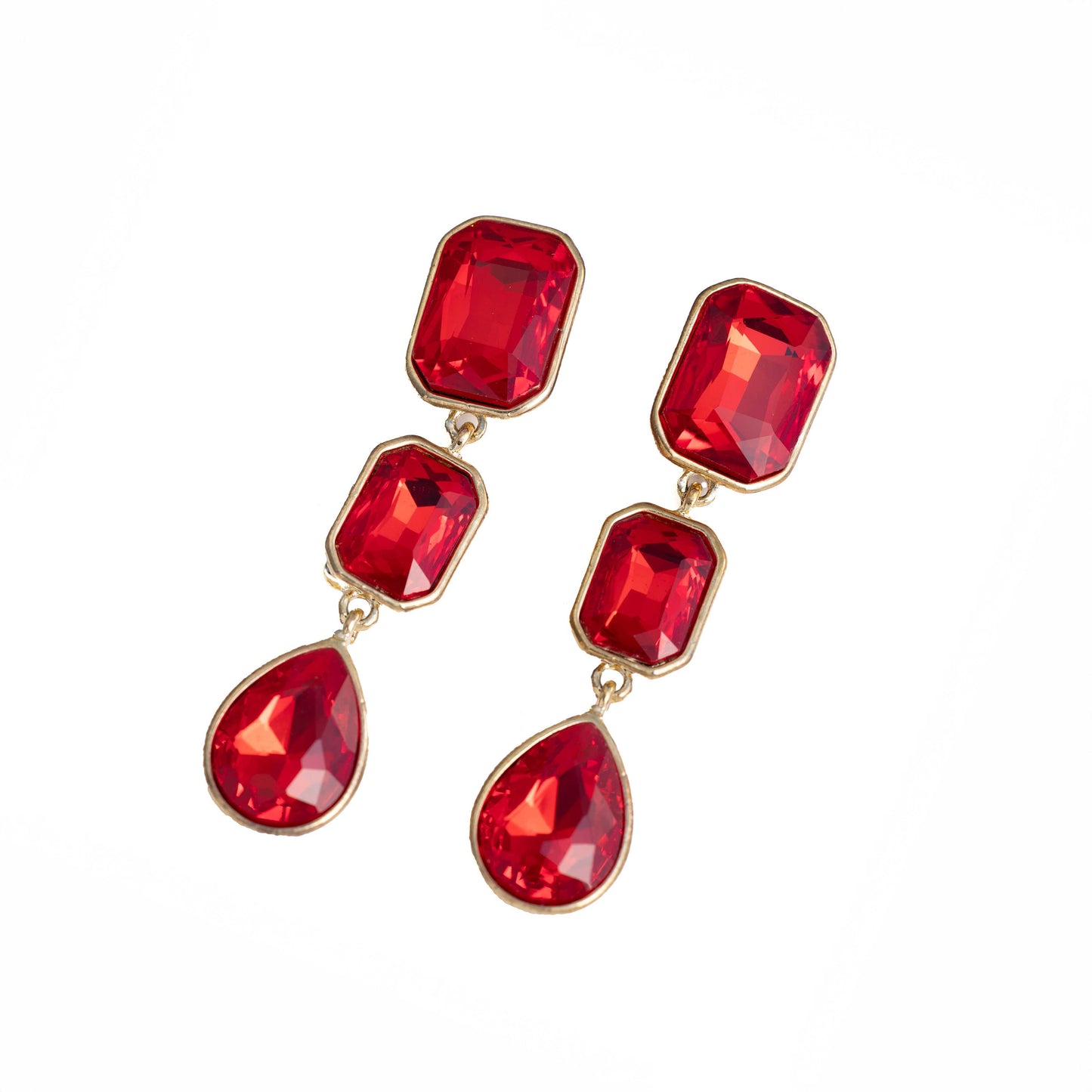 18KT GOLD PLATED RED DROP EARRINGS - BELLA