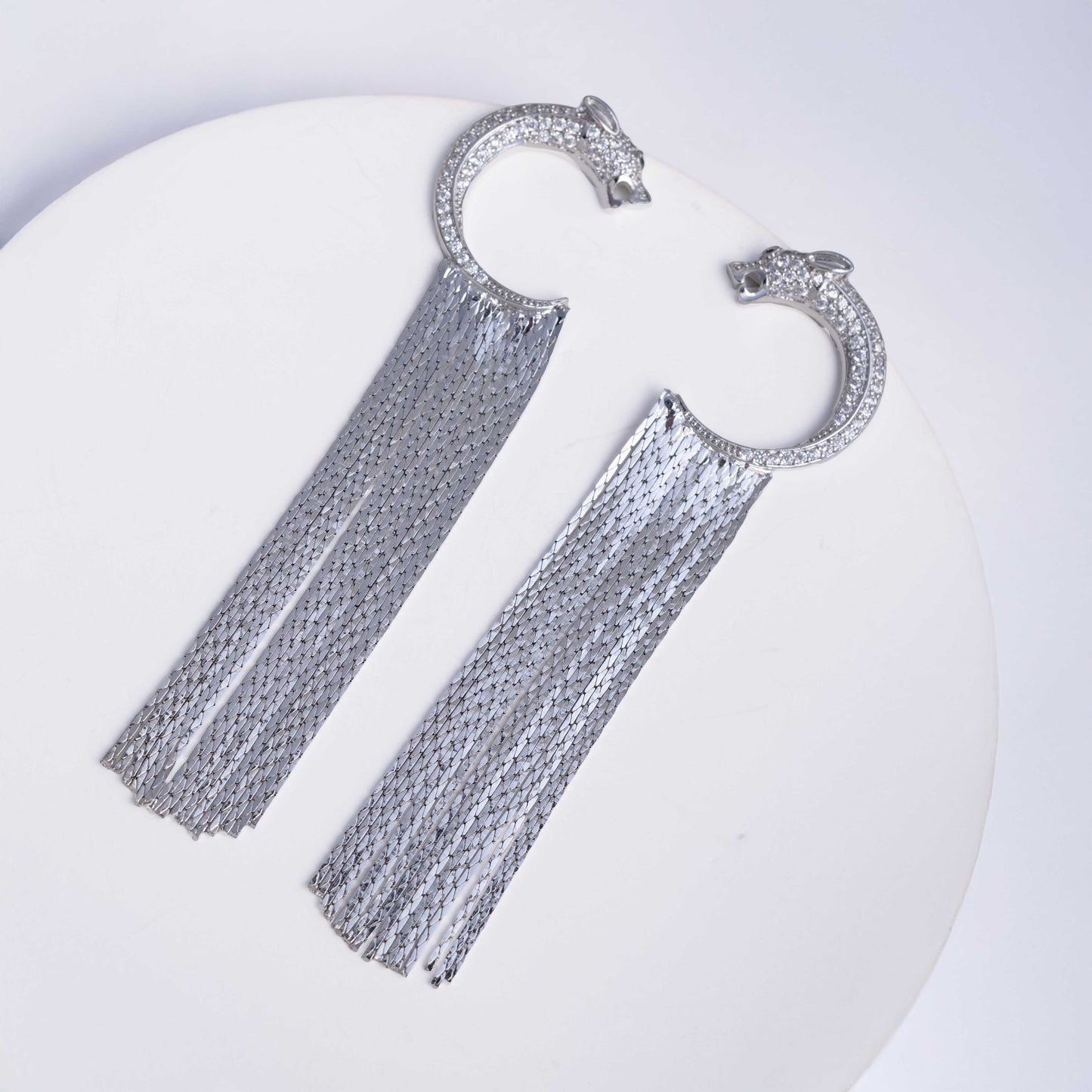 RHODIUM PLATED JAGUAR TASSEL EARRING - JAGUAR