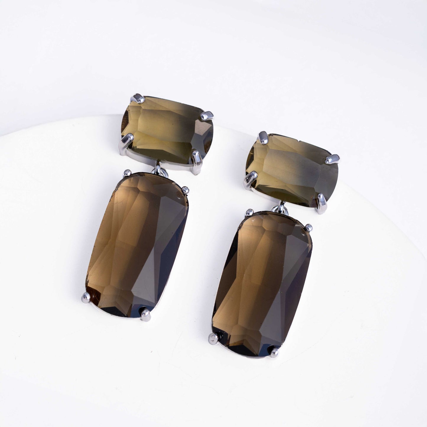 RHODIUM PLATED CRYSTAL DROP EARRING - JANICE