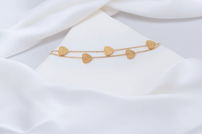 18KT GOLD PLATED DAILY WEAR LAYERED HEART CHAIN BRACELET - SARAH