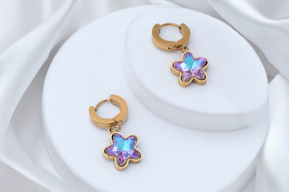 18KT GOLD PLATED MINIMAL STAR CHARM HOOPS EARRINGS - CHLOE