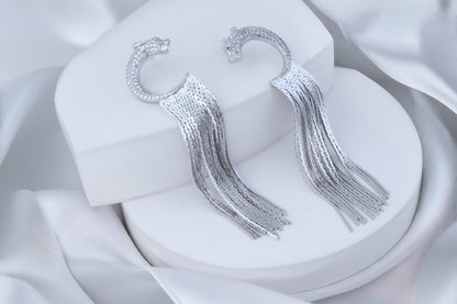 RHODIUM PLATED JAGUAR TASSEL EARRING - JAGUAR