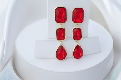 18KT GOLD PLATED RED DROP EARRINGS - BELLA
