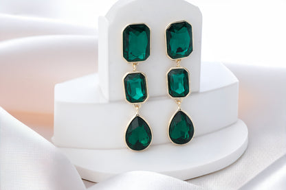 18KT GOLD PLATED EMERALD DROP EARRINGS - ANGELICA