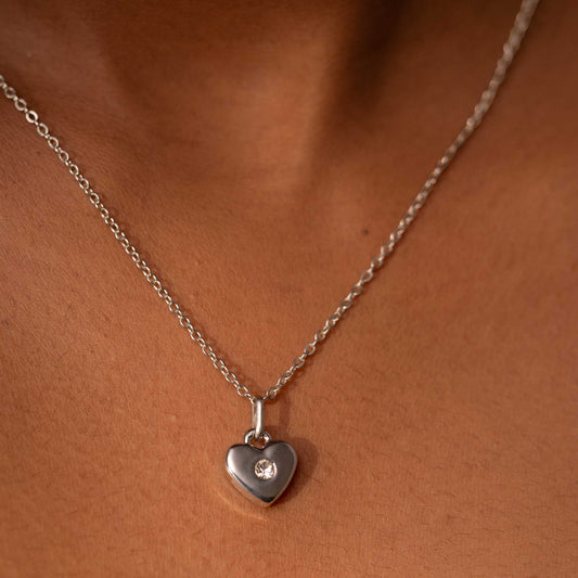 RHODIUM PLATED MINIMAL LOCK HEART RHINESTONE STUDDED NECKPIECE - RAE