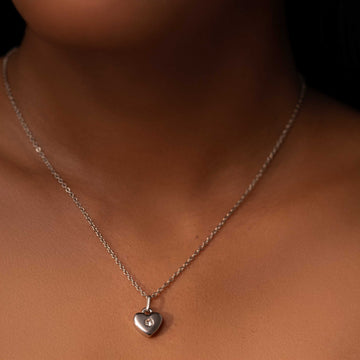 RHODIUM PLATED MINIMAL LOCK HEART RHINESTONE STUDDED NECKPIECE - RAE