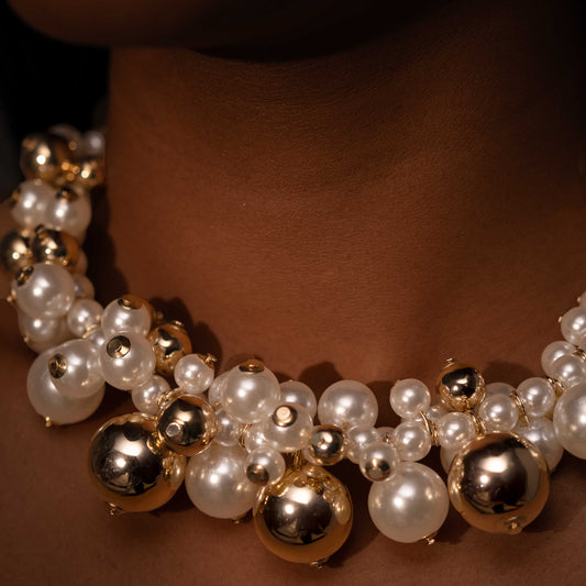 18KT GOLD PLATED GOLD/WHITE PEARL CHOKER - ESTHER