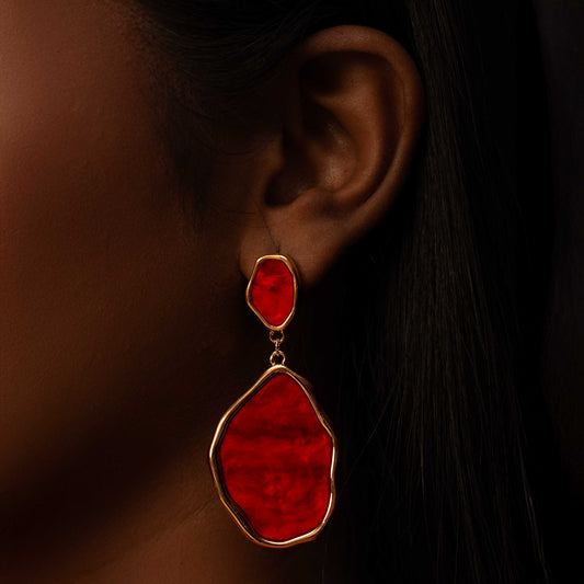 18KT GOLD PLATED ROYAL RED DESIGNER EARRINGS - AUDREY