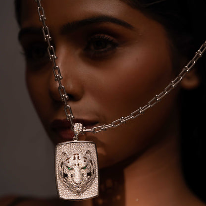 RHODIUM PLATED EXOTIC AMERICAN DIAMOND WORK PENDANT - BIA