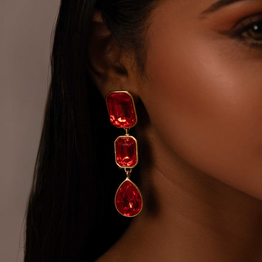 18KT GOLD PLATED RED DROP EARRINGS - BELLA