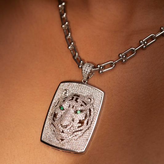 RHODIUM PLATED EXOTIC AMERICAN DIAMOND WORK PENDANT - BIA