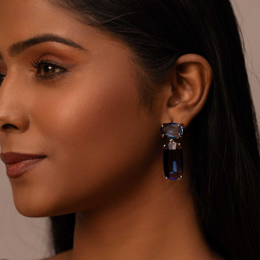 RHODIUM PLATED CRYSTAL DROP EARRING - PHEOBE