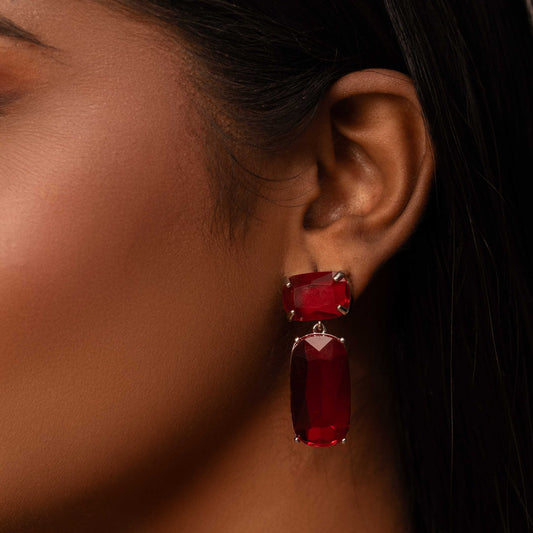 RHODIUM PLATED CRYSTAL DROP EARRING - MONICA