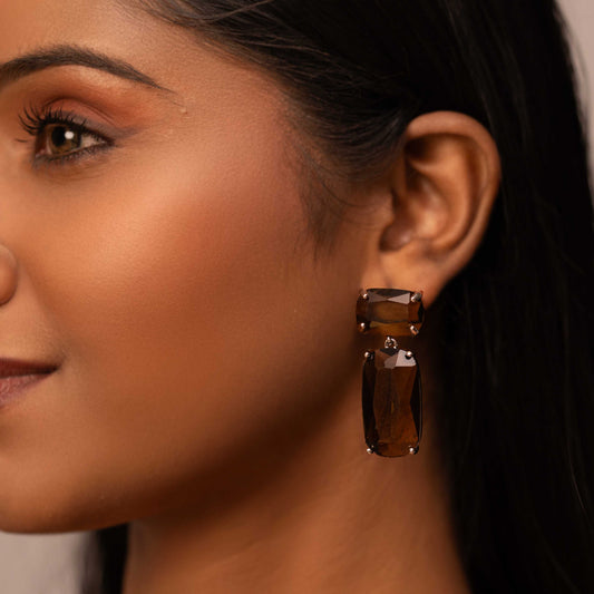 RHODIUM PLATED CRYSTAL DROP EARRING - JANICE