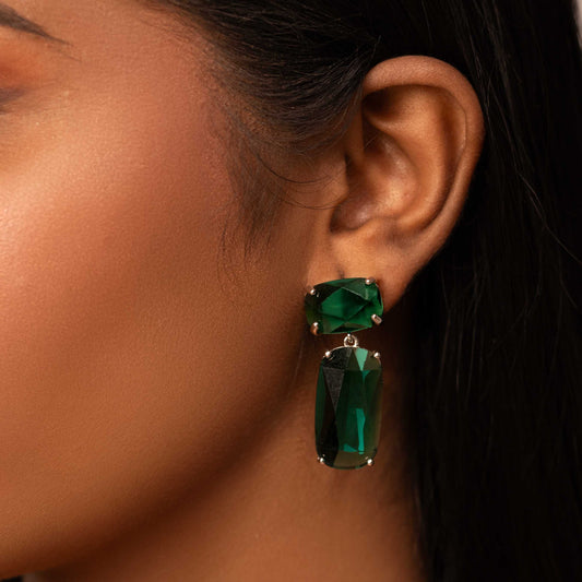 RHODIUM PLATED CRYSTAL DROP EARRING - RACHEL
