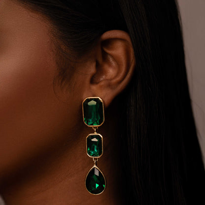 18KT GOLD PLATED EMERALD DROP EARRINGS - ANGELICA