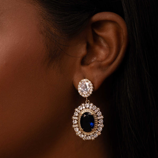 18KT GOLD PLATED CUBIC ZIRCONIA STUDDED WITH AMERICAN DIAMONDS AND DARK BLUE STONE - ORLA