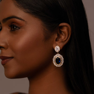 18KT GOLD PLATED CUBIC ZIRCONIA STUDDED WITH AMERICAN DIAMONDS AND DARK BLUE STONE - ORLA