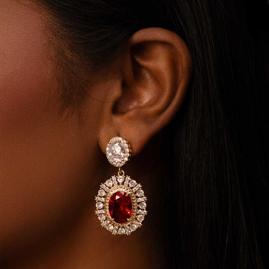 18KT GOLD PLATED CUBIC ZIRCONIA STUDDED WITH AMERICAN DIAMONDS AND RED STONE - ORLA