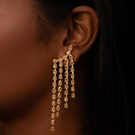 18KT GOLD PLATED MOISSANITE STUDDED ANGEL WINGS DESIGNER EARRINGS - ESMERAY