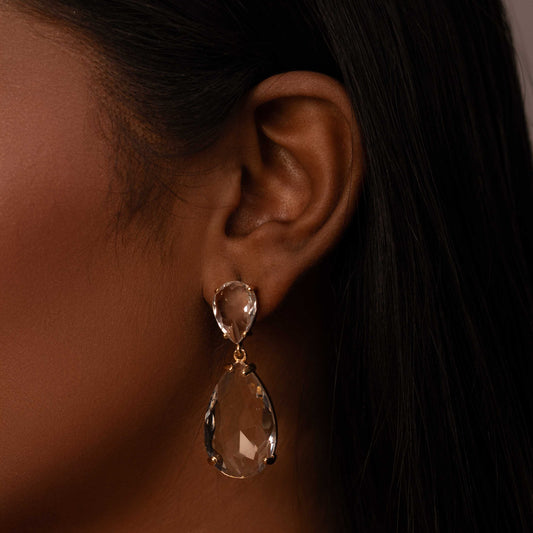 18KT GOLD PLATED CLEAR CYSTAL DESIGNER EARRINGS - INARA