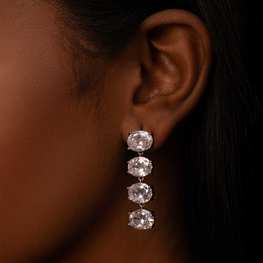 RHODIUM PLATED CUBIC ZIRCONIA DESIGNER EARRINGS - TIFFANY