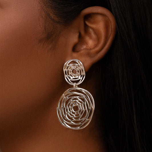 RHODIUM PLATED DOUBLE ROSE PETALS DESIGN - AYRE