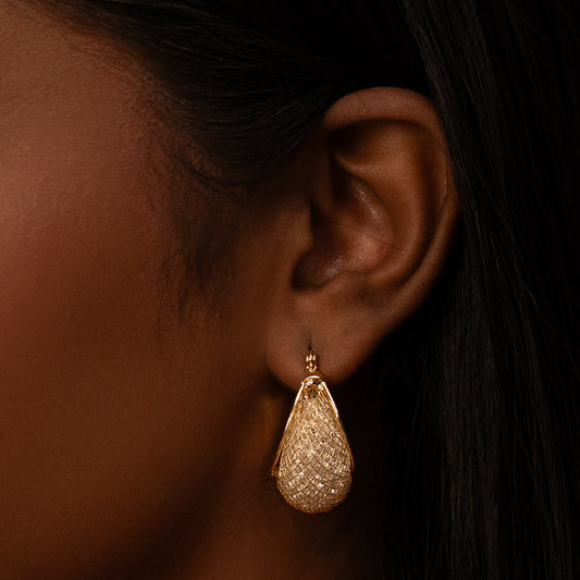 18KT GOLD PLATED CLASSIC HOOPS WITH DIAMOND BOTTOMS - ISRA