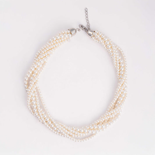 RHODIUM PLATED TWISTED PEARL CHOKER - MABEL