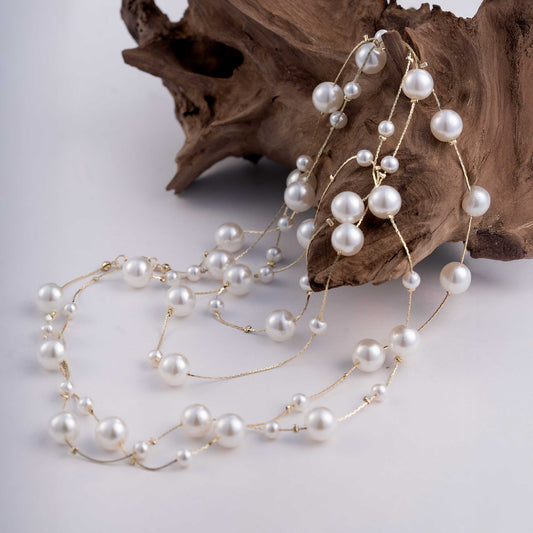 18KT GOLD PLATED MULTI LAYERED LONG PEARL CHAIN - INEZ