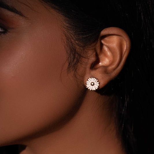 18KT GOLD PLATED ENAMEL FLOWER STUD - MIRA