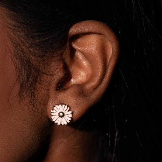 18KT GOLD PLATED ENAMEL FLOWER STUD - MIRA